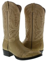 Mens Sand Western Wear Cowboy Boots Ostrich Skin Round Toe Botas - £143.84 GBP