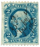 1862-71 2c U.S. Internal Revenue, First Issue, Washington, R5b, Bank Che... - $159.15 MXN