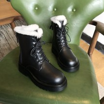 Women Split Leather Snow Boots Fashion Female Lace Up Platform Shoes Ladies Blac - £93.65 GBP