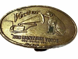 Vintage Authentic Tiffany New York Brass Victor Belt Buckle His Masters Voice - £79.83 GBP