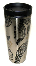 Starbucks Silver-Black Metal Mermaid Siren 16 oz Travel Thermal Tumbler - £10.14 GBP