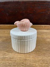 Fitz and Floyd Coquille Box Jar Lid Pink Snail Shell Round White Box Pin... - £15.32 GBP