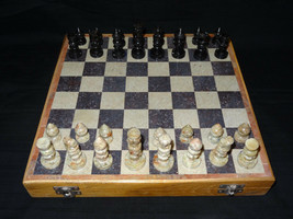12&quot;x12&quot; Marble Handmade Gorara Stone Pieces Wooden Chess Set Decor Gifts... - £198.70 GBP