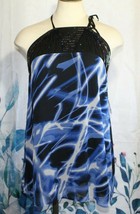 Women&#39;s AI Authentic Icon Blue &amp; Black Sequin Lightening Loose Sheer Top... - $15.84