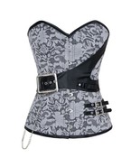 Steampunk Corset Large Floral Overbust Steel Boned Lace Up Busk Gray Black - $35.64