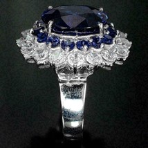 4CtOval Simulated Blue Sapphire Halo Engagement Ring14K White Gold Plated Silver - £94.42 GBP
