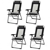 4 Pcs Patio Garden Adjustable Reclining Folding Chairs with Headrest-Black - £256.59 GBP