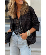 Women&#39;s Black Sequin Zipper-up Jacket - $59.99