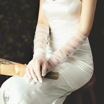Long Tulle Sheer Bridal Gloves, Chic Bride Wedding Gloves, Thin Evening ... - £23.26 GBP