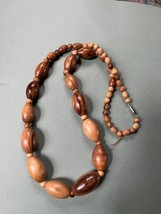Vintage Tapered Dark &amp; Light Wood Round &amp; Oval Wood Wooden Bead Necklace – 22 in - £9.64 GBP