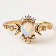 Fire Opal Engagement Ring Round Shape Opal Antique wedding Ring Anniversary Gift - £51.91 GBP