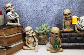 Ebros Addicted to The Bones Drinking Puffing Smoking Vices Skeletons Set of 4 - $37.45