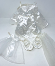 Build A Bear Wedding Dress Outfit Set Shoes 2 Veil Clothing Bride Satin - £19.65 GBP