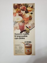 1970 Ronrico Rum Vintage Print Ad Makes 12 Impossible Drinks A Snap - $9.95