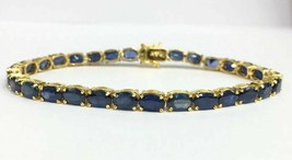 11.5CT Oval Cut Blue Sapphire 14K Yellow Gold Over Tennis Bracelet For Gift - £132.27 GBP