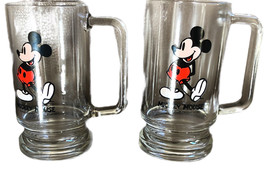 Set Of 2 Walt Disney Productions Mickey Mouse Clear Glass Beer Mug Cup S... - $22.71