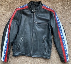 Men&#39;s Jamin Black Red Blue w/ White Stars Leather Jacket w/ Liner - Size 40 - £151.52 GBP