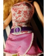 Barbie Long Shirt/Mini Dress Pink W/ Purple Belt &amp; Spaghetti Straps Butt... - $18.34 CAD