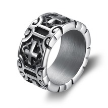  Men&#39;s Solid Stainless Steel Christian Cross Wedding Band Rings US Size 8-13 - £16.07 GBP