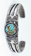 Vicki Orr Vintage #8 Turquoise Hand-Forged Sterling Silver Cuff - £395.68 GBP