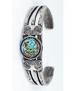 Vicki Orr Vintage #8 Turquoise Hand-Forged Sterling Silver Cuff - £394.51 GBP