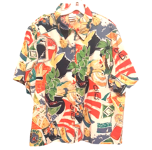3X Plus Cotton Camp Shirt Short Slv Blouse Top Graphic Colorful Travel J... - £19.35 GBP