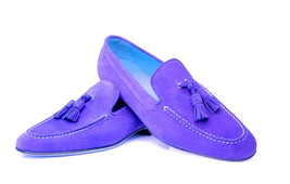 Made To Order Men&#39;s Purple Tassel Loafer Slip Ons Suede Genuine Leather ... - £117.94 GBP+