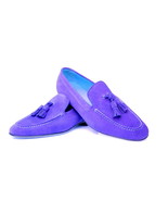 Made To Order Men&#39;s Purple Tassel Loafer Slip Ons Suede Genuine Leather ... - $205.14 CAD+