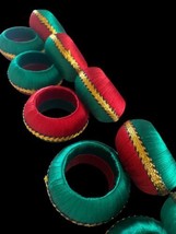 Vintage Christmas Napkin Rings Set Lot 10 Red Green Gold Woven 80s 90s - $27.83