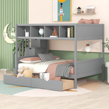 Twin over Full Bunk Bed with Shelfs, Storage Staircase and 2 Drawers, Gray  - £701.70 GBP