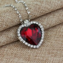 New Ruby Red Crystal Heart Necklace Titanic Pendant Heart Of The Ocean - £18.21 GBP