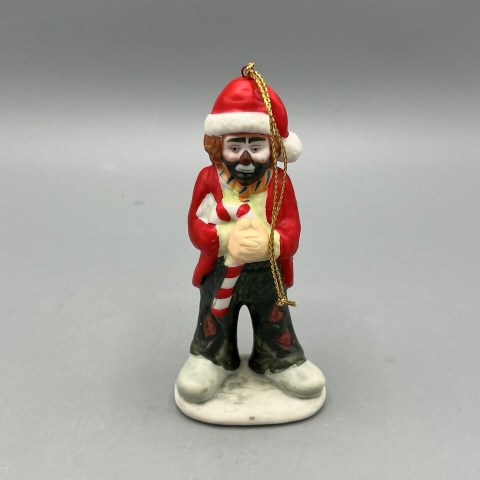 Emmett Kelly Jr "Clown Holding Candy Cane" #9834 Flambro 1986 Christmas Ornament - £10.11 GBP