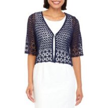 NEW Chris McLaughlin BLUE NAVY LACE CROCHET COTTON SHRUG TOPPER SIZE L  $52 - £27.82 GBP