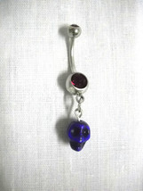 Purple 3D Human Skull Head Charm 14g Dark Purple Cz Belly Ring Navel Barbell - £4.78 GBP