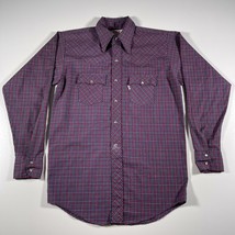 Vintage Levi&#39;s Western Pearl Snap Shirt Mens 20 M Red Blue Check Cotton Blend - £18.67 GBP