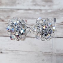 Vintage Clip On Earrings Beaded Cluster - Large - Iridescent Beads - £10.46 GBP