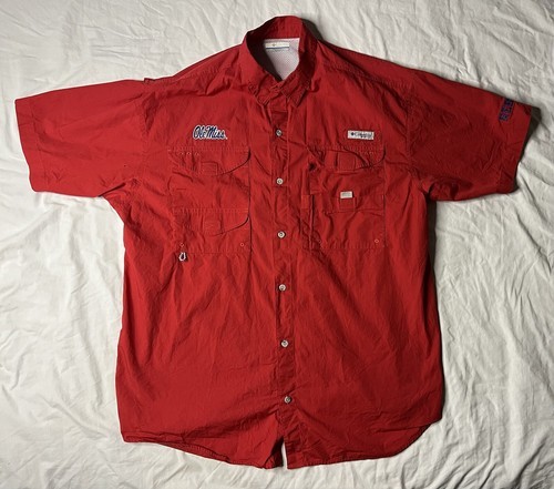 Columbia PFG Ole Miss Rebels Shirt Men’s Large Red Shirt Sleeve Button U... - $30.00