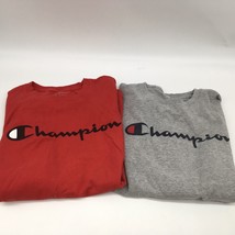2 Mens CHAMPION Long Sleeve T Shirts Red And Gray  M GUC Logo - £12.97 GBP