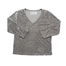 Metallic Shirt Womens Silver Long Sleeve VNeck Pullover Casual T Shirt - £17.89 GBP