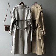 Classic Khaki Long Trench Coats Women Oversize Korean Fashion Belt Windbreaker F - £53.10 GBP