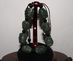 LJ 0.7&quot; China Certifeid Nature Nephrite Hetian Green Jade Eight Immortals Bracel - £68.81 GBP
