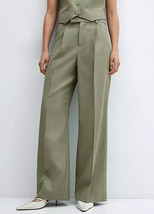 MANGO Alicante Wide Leg Trousers in Sage Green UK 16 (fm90-9) - £41.55 GBP