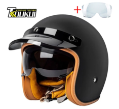 Helmet Motorcycle 3/4 Open Face Helmet Black Retro Helmet DOT Certification - $98.97
