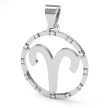 Aries Zodiac Sign Diamond Bezel Pendant In Solid 14K White Gold - £236.46 GBP