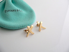 Tiffany &amp; Co Picasso 18K Gold Medium X Kiss Earrings Studs Rare Gift Pouch Love - £749.07 GBP