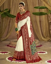 White  COLOUR PREMIUM GEORGETTE CHIKANKARI LUCKNOWI EMBROIDERED SAREE WI... - $110.00