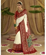 White  COLOUR PREMIUM GEORGETTE CHIKANKARI LUCKNOWI EMBROIDERED SAREE WITH UN-ST - $110.00