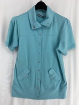 Motto Size Medium Women&#39;s Blue Short Sleeve Sweater Snap Button Jacket S... - £8.95 GBP