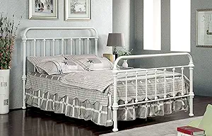 Furniture of America Overtown Metal Bed, Eastern King, Vintage White - $892.99