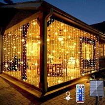 Solar Curtain Lights Outdoor Garden Fairy String Lights 300 LED 8 Modes Remote C - £32.23 GBP